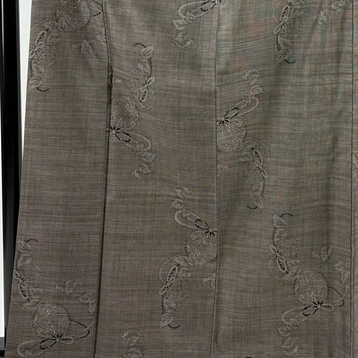 【美品】 紬織織 身長162cm 袖長64.5cm M 雙層 仕立 葉柄 灰茶 純蠶絲 秀品級