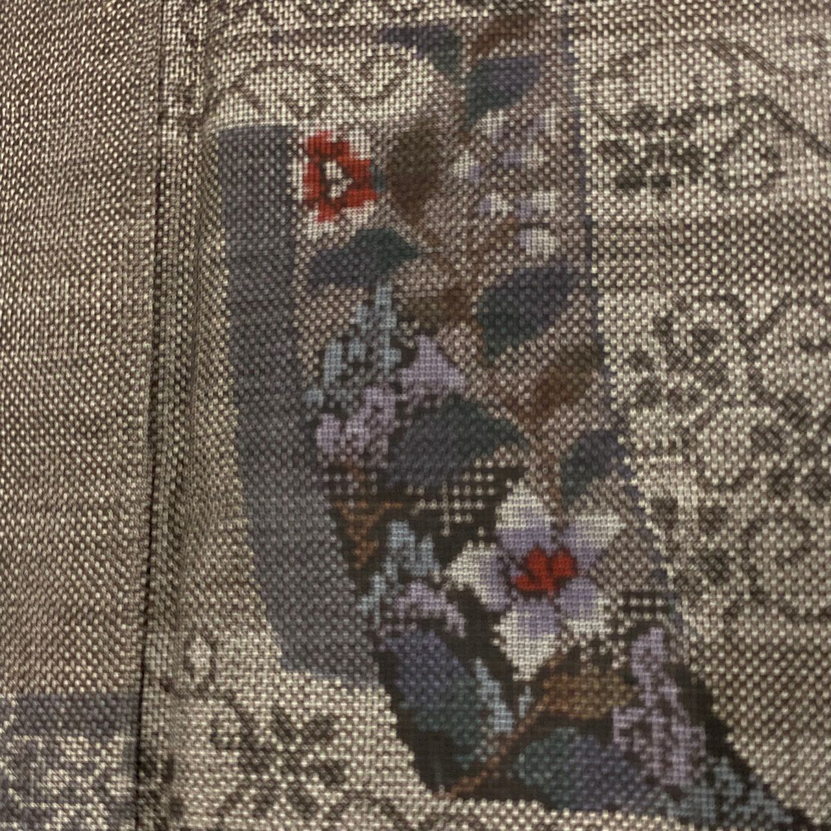 【美品】 紬織 身長157cm 袖長64cm M 雙層 花唐草紋 ヱ霞 灰茶 純蠶絲 秀品級