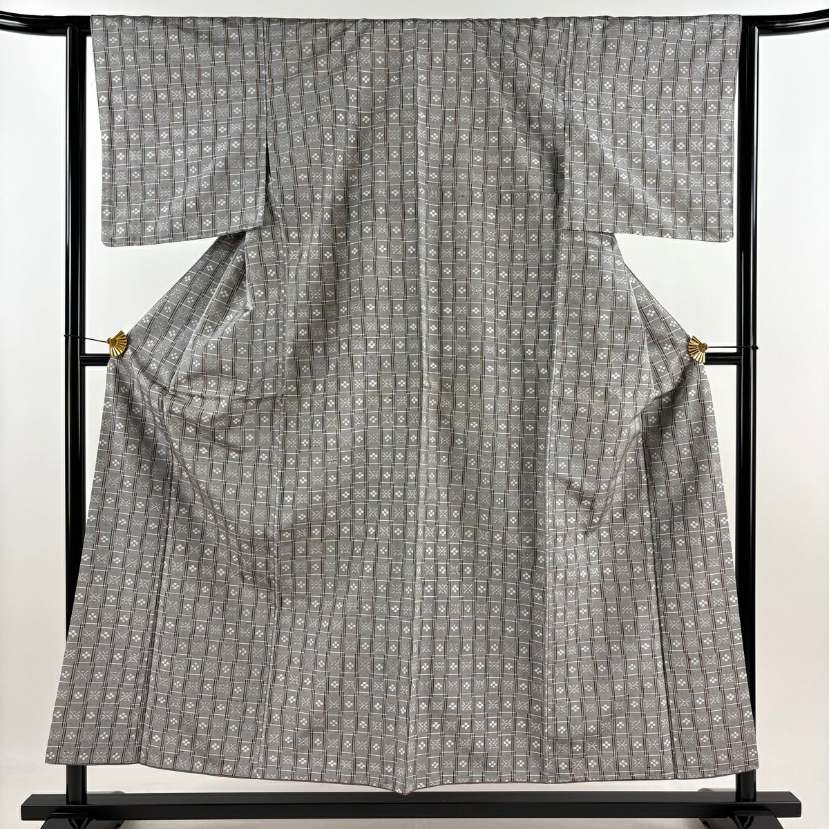 【美品】 紬織織 身長153.5cm 袖長63.5cm S 雙層 花 幾何學 灰 純蠶絲 秀品級