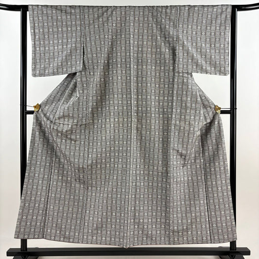 【美品】 紬織織 身長153.5cm 袖長63.5cm S 雙層 花 幾何學 灰 純蠶絲 秀品級