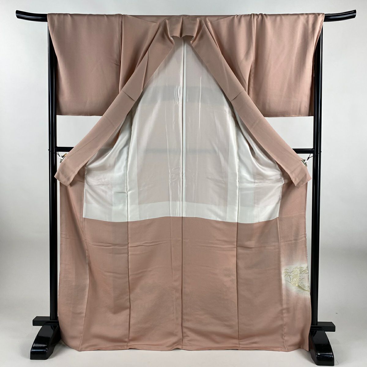 【美品】 色留袖禮服 身長171cm 袖長68cm L 雙層 落款あり 神泉苑御遊圖 舟 金銀彩 金金箔 粉色 純蠶絲 秀品級 一つ紋