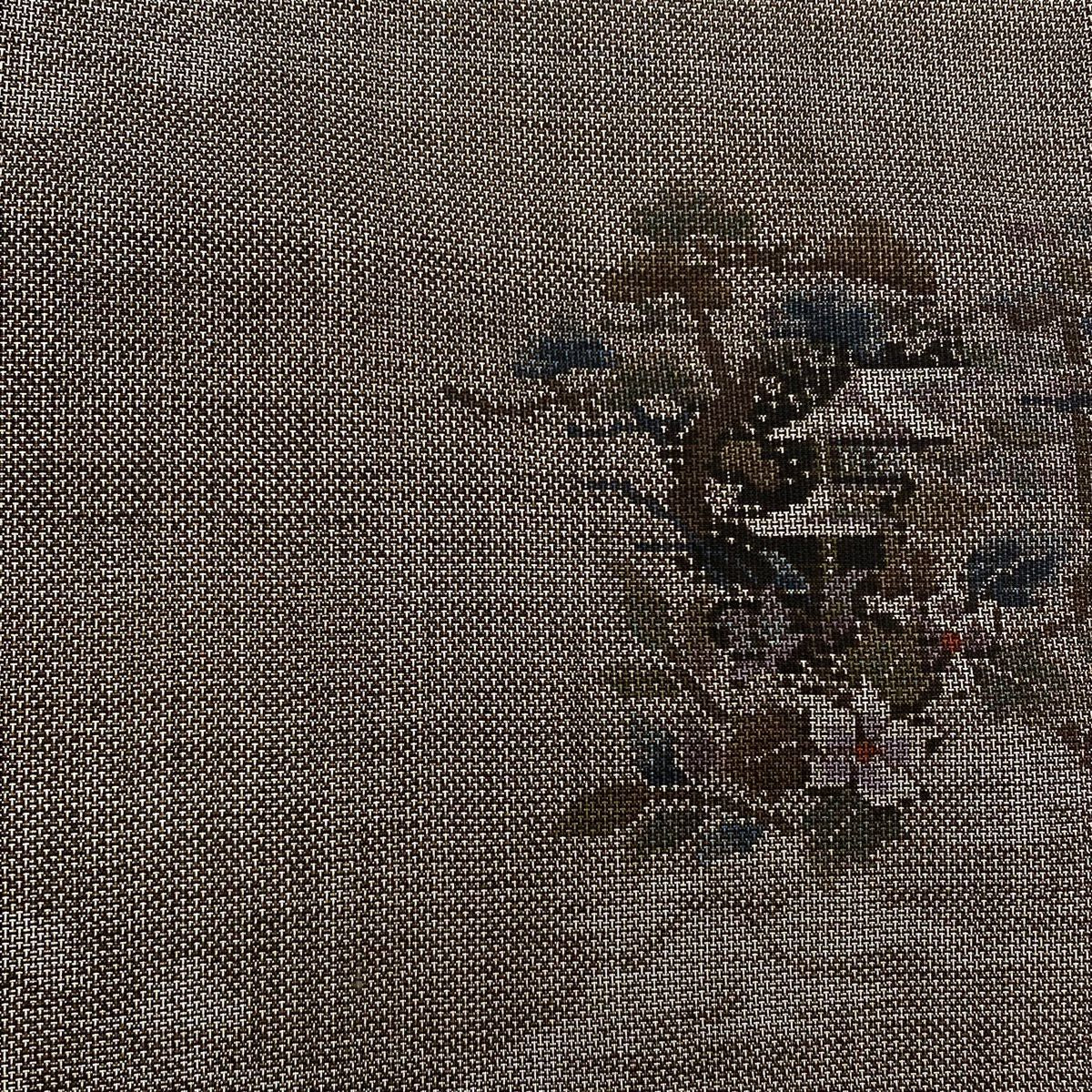 【美品】 紬織織 身長160cm 袖長63.5cm S 雙層 建物 樹木 灰茶 純蠶絲 秀品級