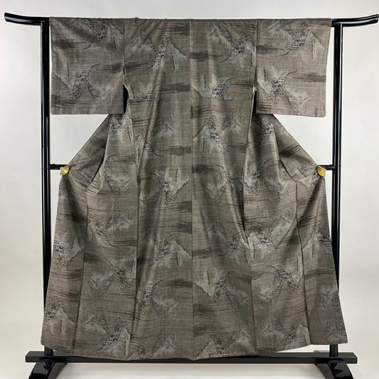 【美品】 紬織 身長158cm 袖長63cm S 雙層 建物 霞 焦茶 純蠶絲 秀品級