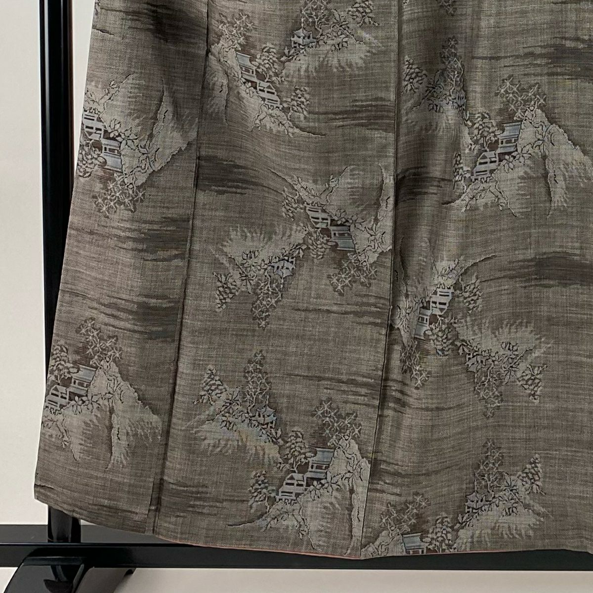 【美品】 紬織 身長158cm 袖長63cm S 雙層 建物 霞 焦茶 純蠶絲 秀品級