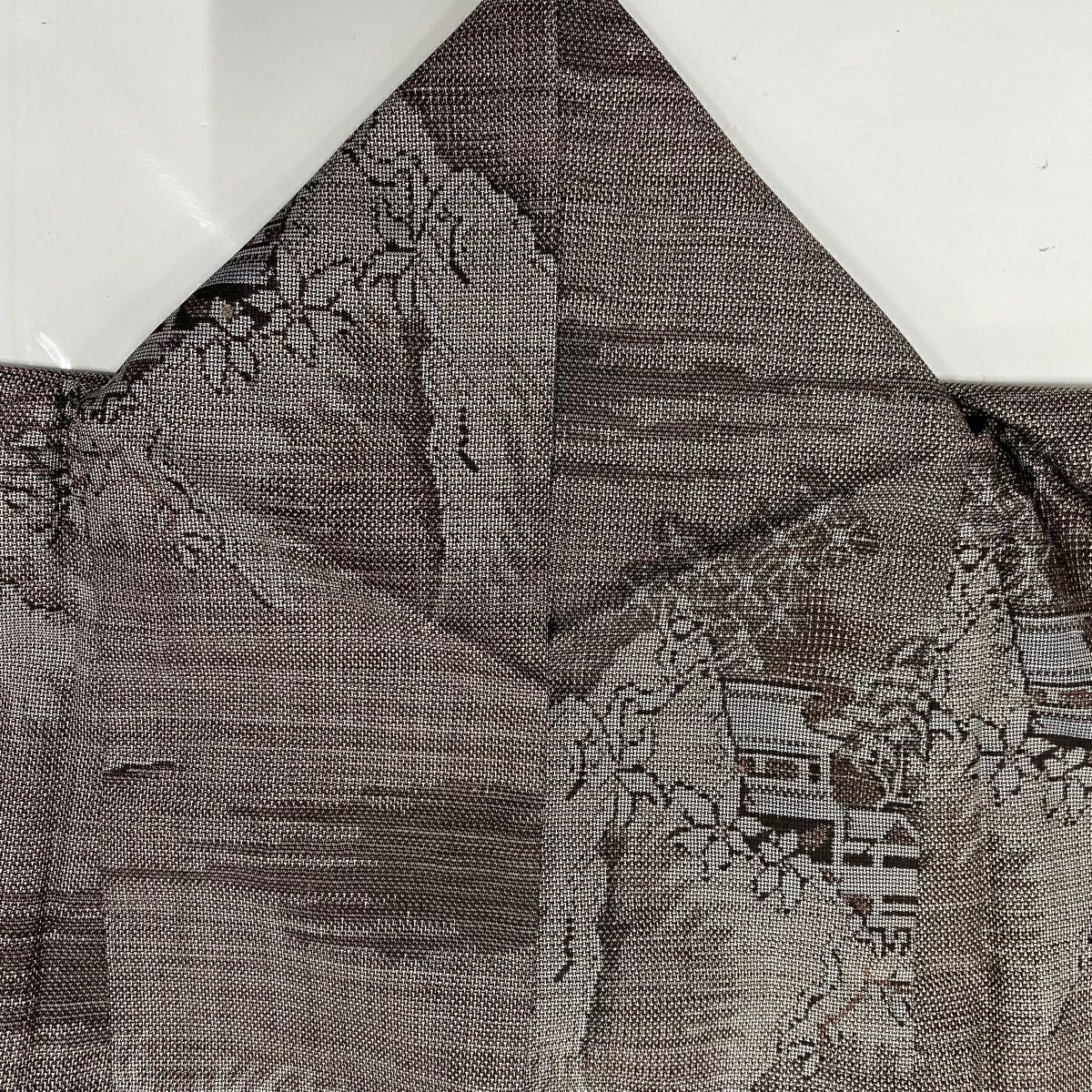 【美品】 紬織 身長158cm 袖長63cm S 雙層 建物 霞 焦茶 純蠶絲 秀品級
