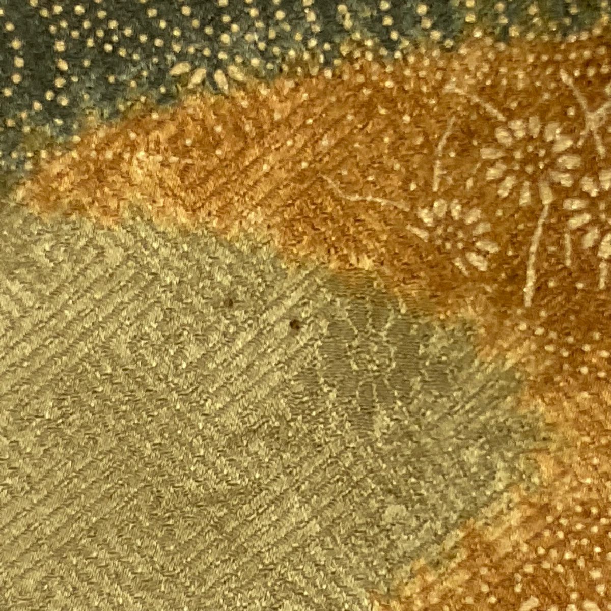 訪問服 身長160cm 袖長65cm M 雙層 草花紋紋 霞刺繡 絞染 淡黃土色 純蠶絲 優品級