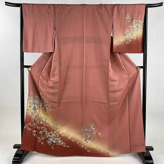 付下 身長165.5cm 袖長65.5cm M 雙層 萩 漸層 螺鈿 粉紅 純蠶絲 優品級