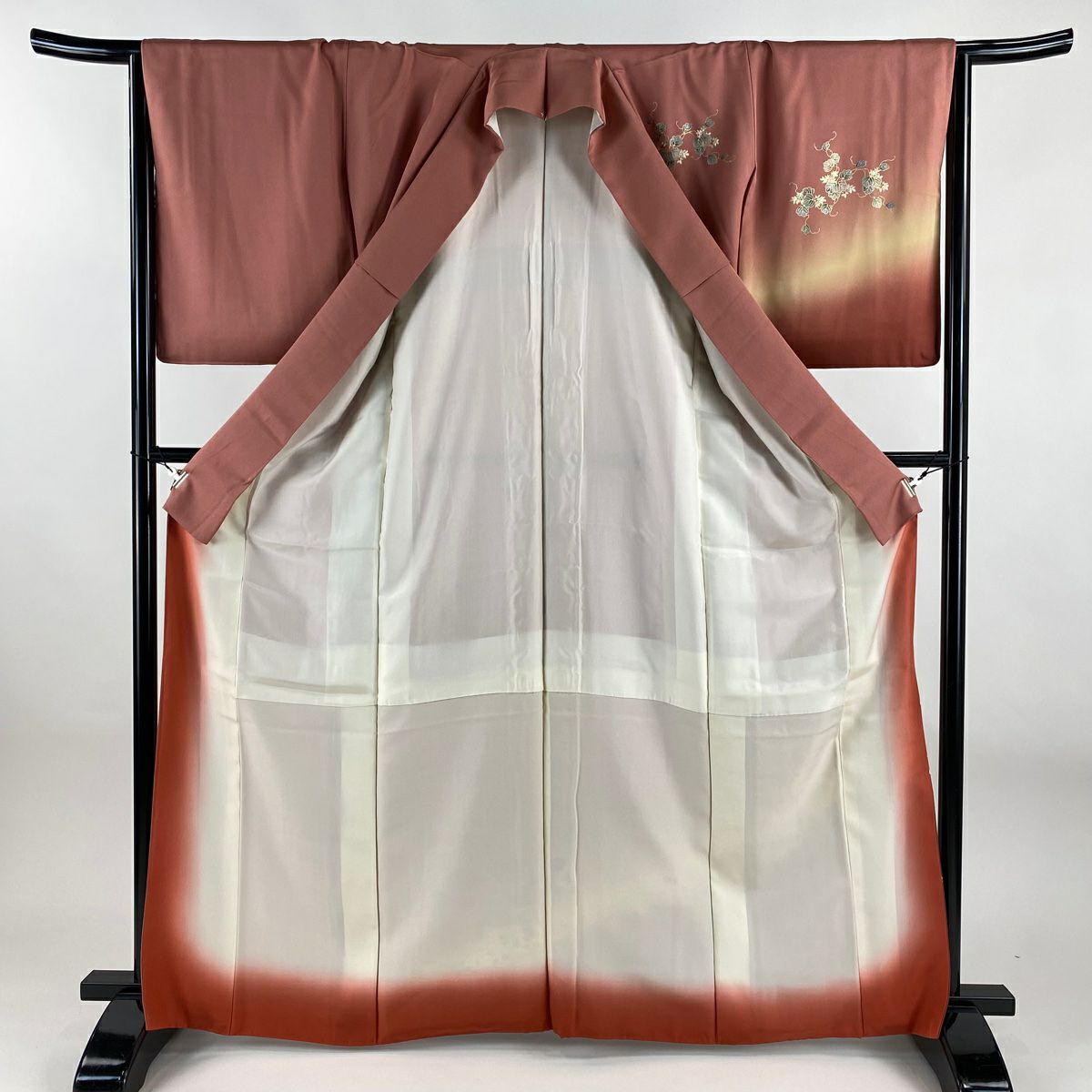 付下 身長165.5cm 袖長65.5cm M 雙層 萩 漸層 螺鈿 粉紅 純蠶絲 優品級