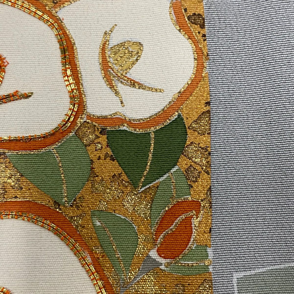 灰色留袖禮服 身長155cm 袖長63cm S 雙層 扇子面 花鳥 金絲 金銀彩 純蠶絲 秀品級 一個紋