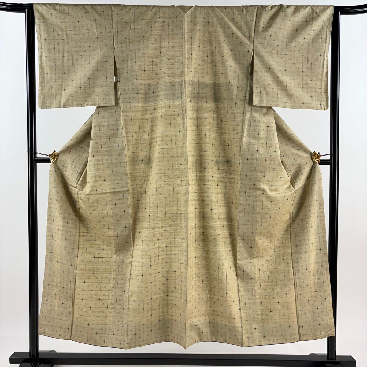 【美品】 紬織 身長152.5cm 袖長63.5cm S 雙層 格子 幾何學 米色 純蠶絲 優品級