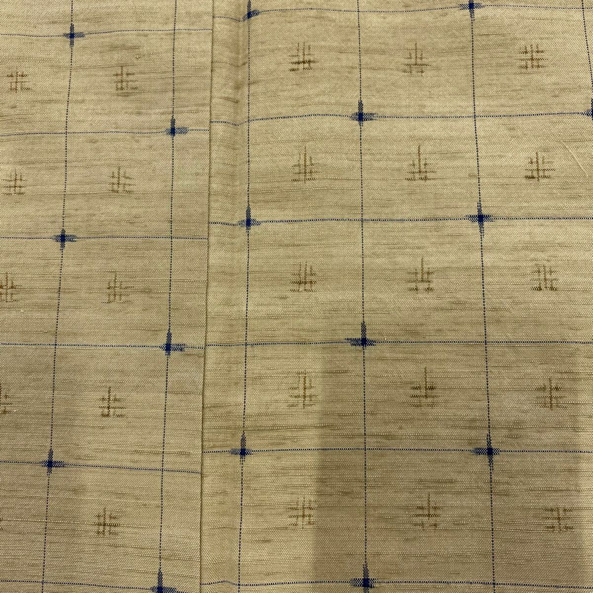 【美品】 紬織 身長152.5cm 袖長63.5cm S 雙層 格子 幾何學 米色 純蠶絲 優品級