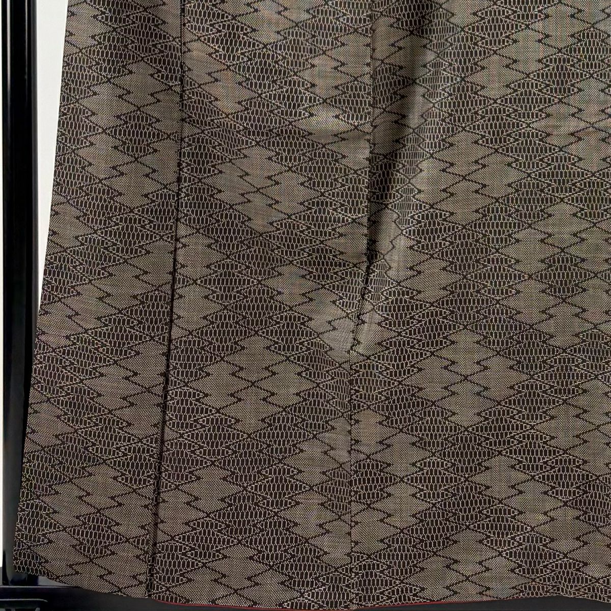 【美品】 紬織織 身長159.5cm 袖長65cm M 雙層 松樹皮菱 焦茶 純蠶絲 秀品級