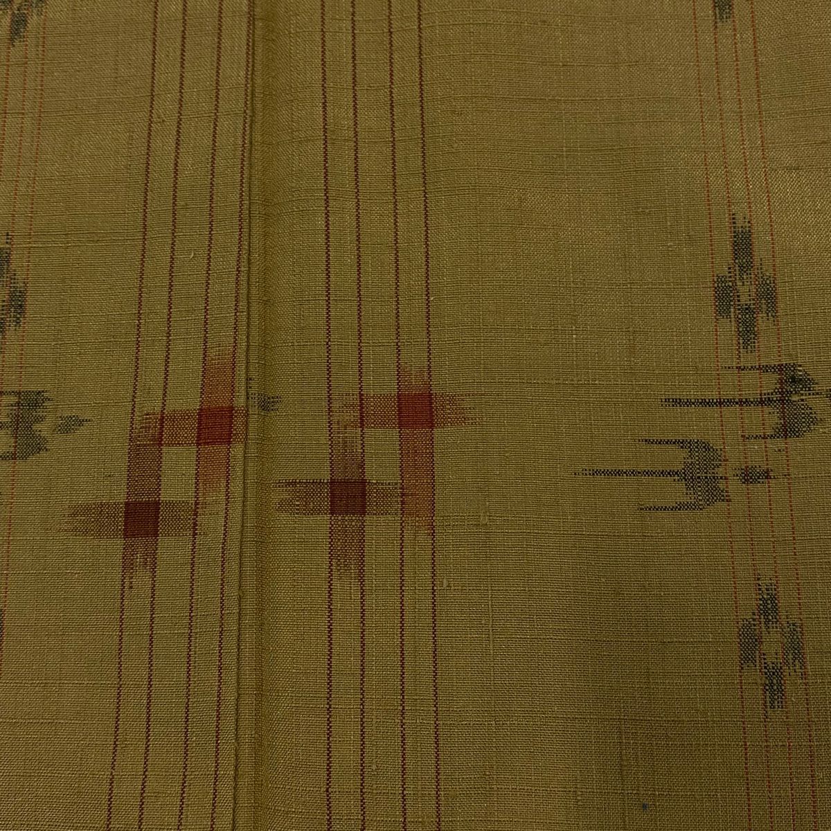 【美品】 紬織 身長151.5cm 袖長62cm S 雙層 燕 井桁絣 黃土 純蠶絲 秀品級