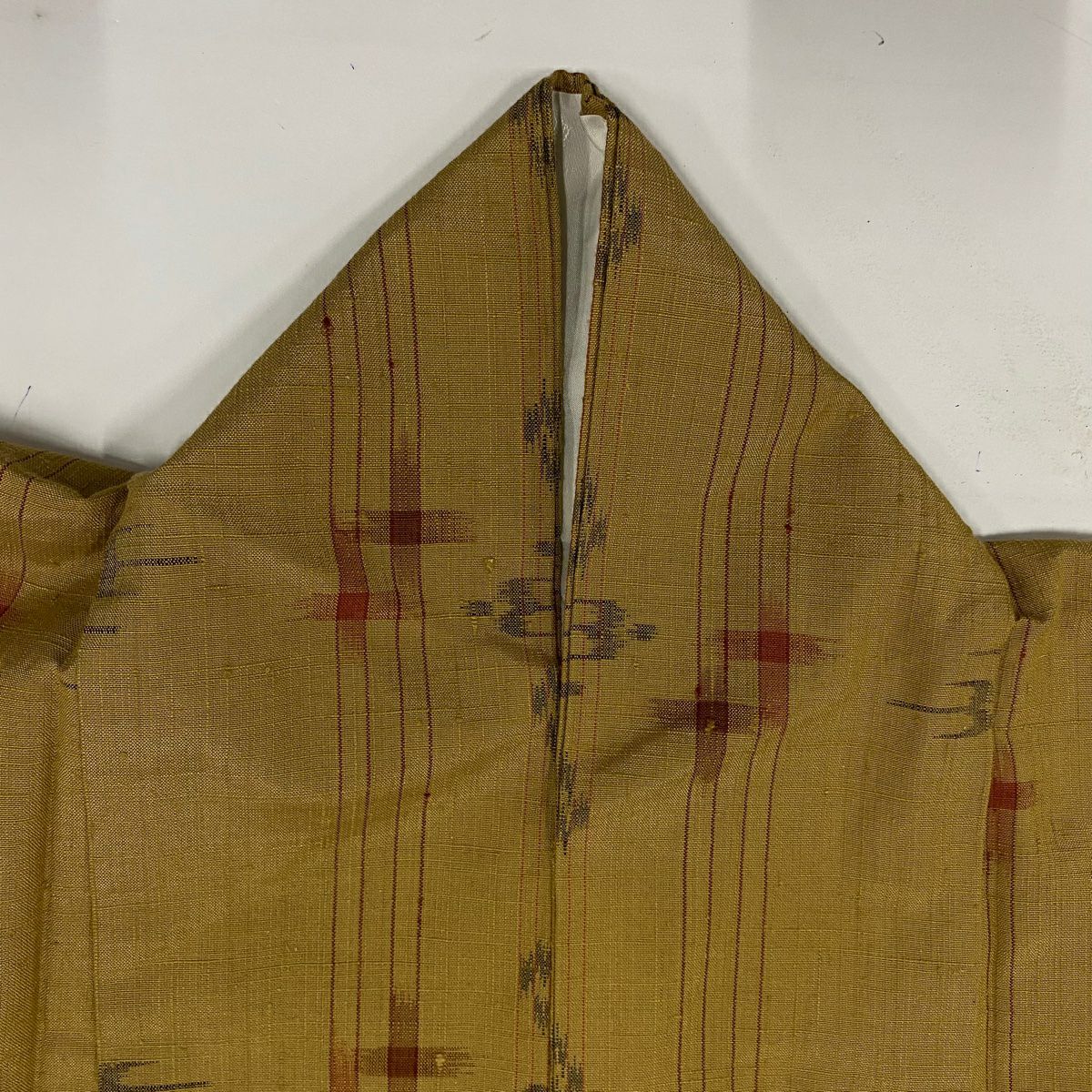 【美品】 紬織 身長151.5cm 袖長62cm S 雙層 燕 井桁絣 黃土 純蠶絲 秀品級