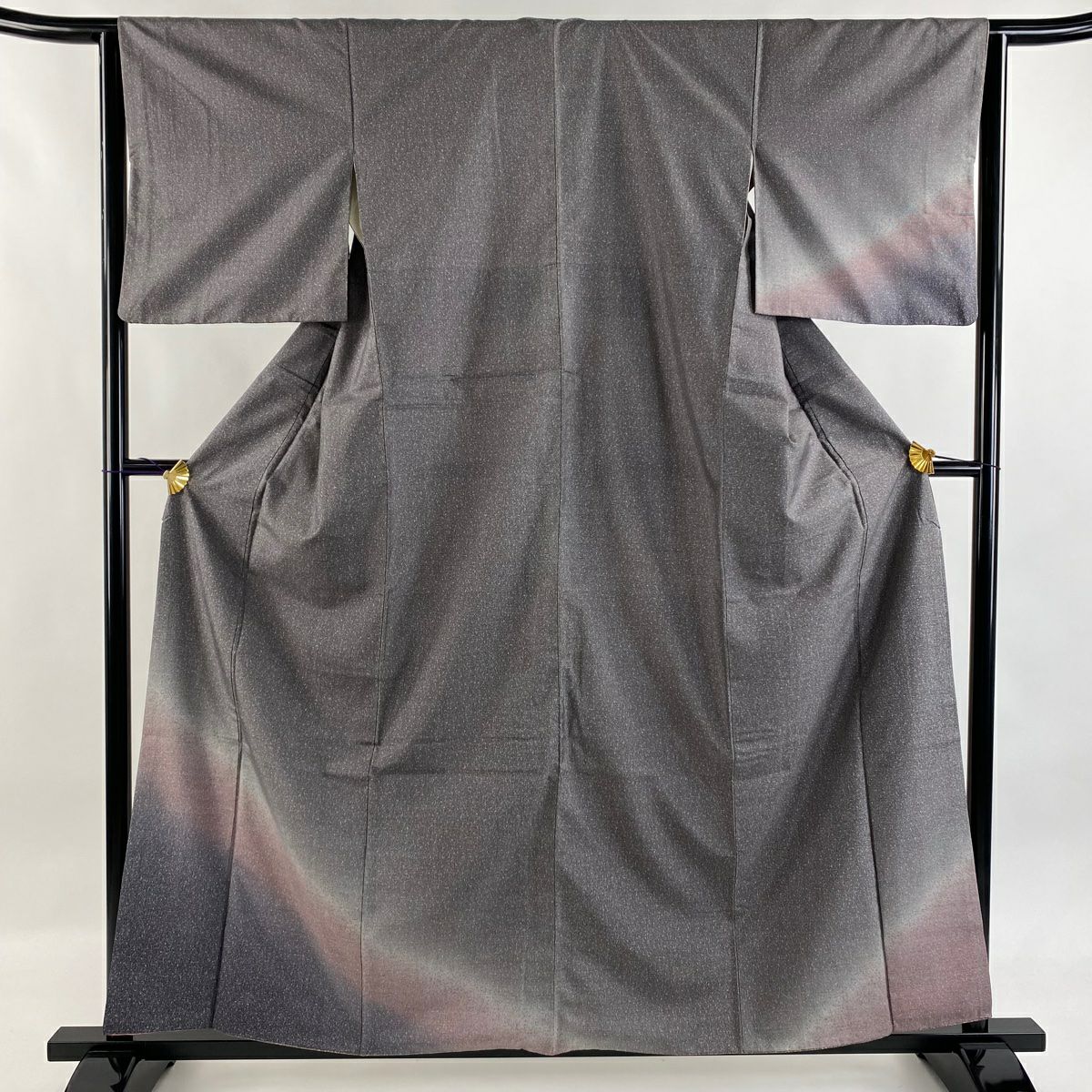 【美品】 付下 身長160.5cm 袖長63.5cm S 雙層 紬織織 幾何學 漸層 灰紫 純蠶絲 優品級