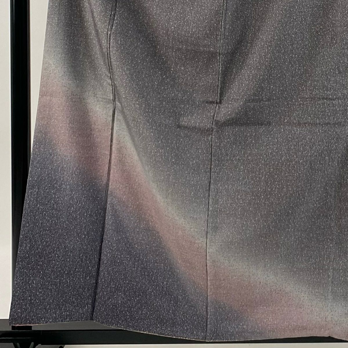 【美品】 付下 身長160.5cm 袖長63.5cm S 雙層 紬織織 幾何學 漸層 灰紫 純蠶絲 優品級