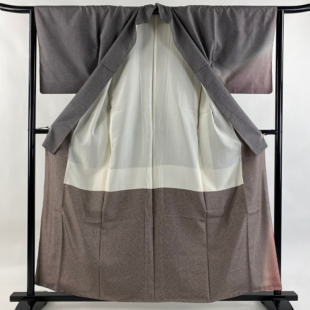 【美品】 付下 身長160.5cm 袖長63.5cm S 雙層 紬織織 幾何學 漸層 灰紫 純蠶絲 優品級