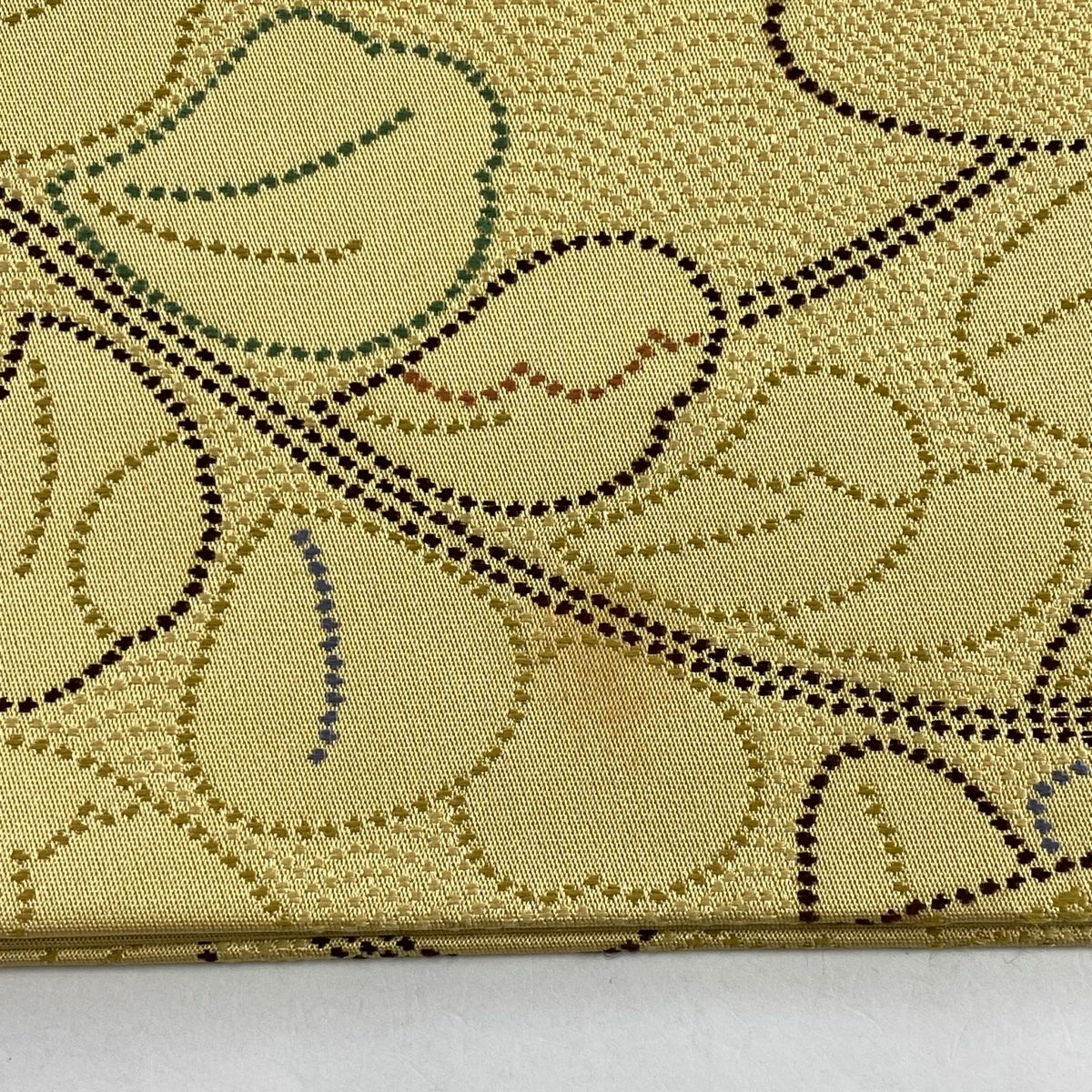 袋帶 名品級 辻花染 霞 刺繡 米色 六通 純蠶絲