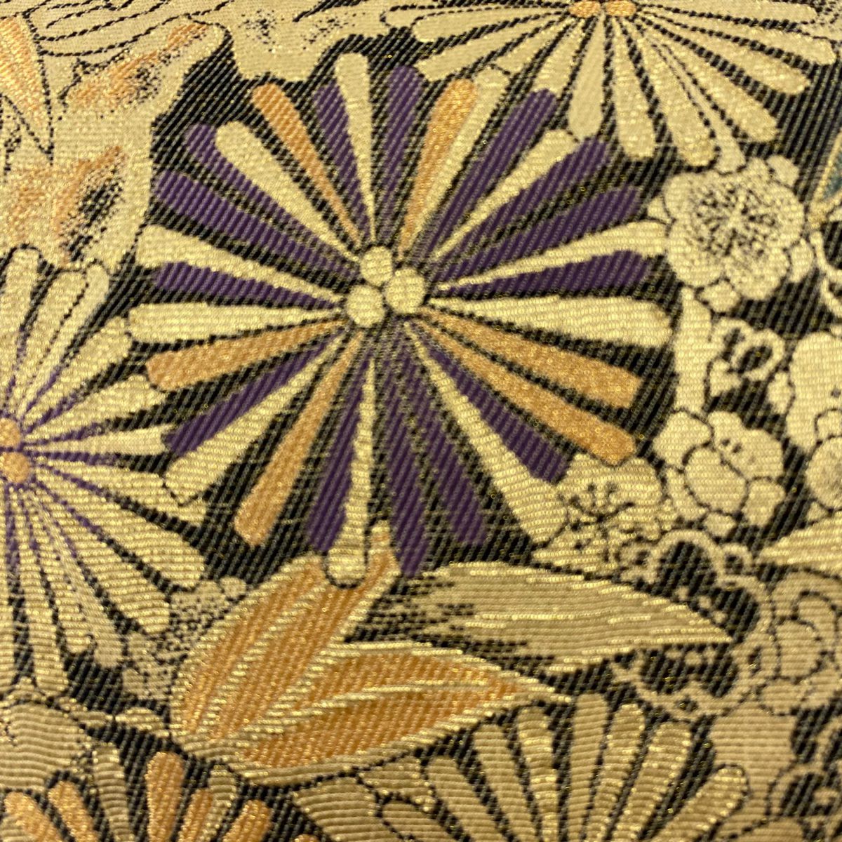【美品】 袋帶 名品級 落款あり 松樹竹子梅花 金糸 金色 六通 純蠶絲
