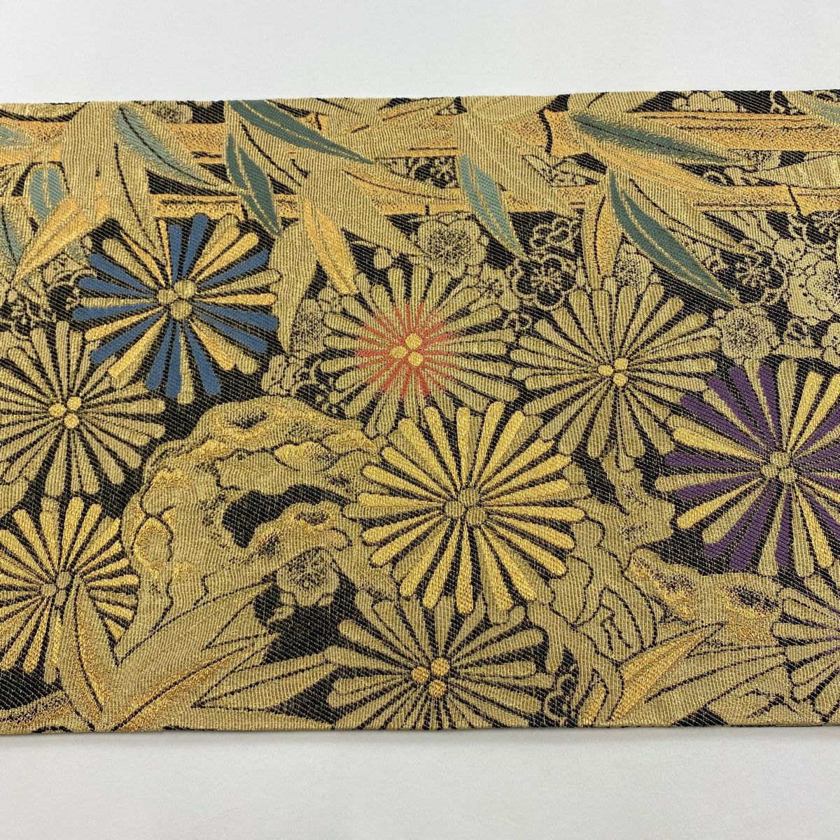 【美品】 袋帶 名品級 落款あり 松樹竹子梅花 金糸 金色 六通 純蠶絲