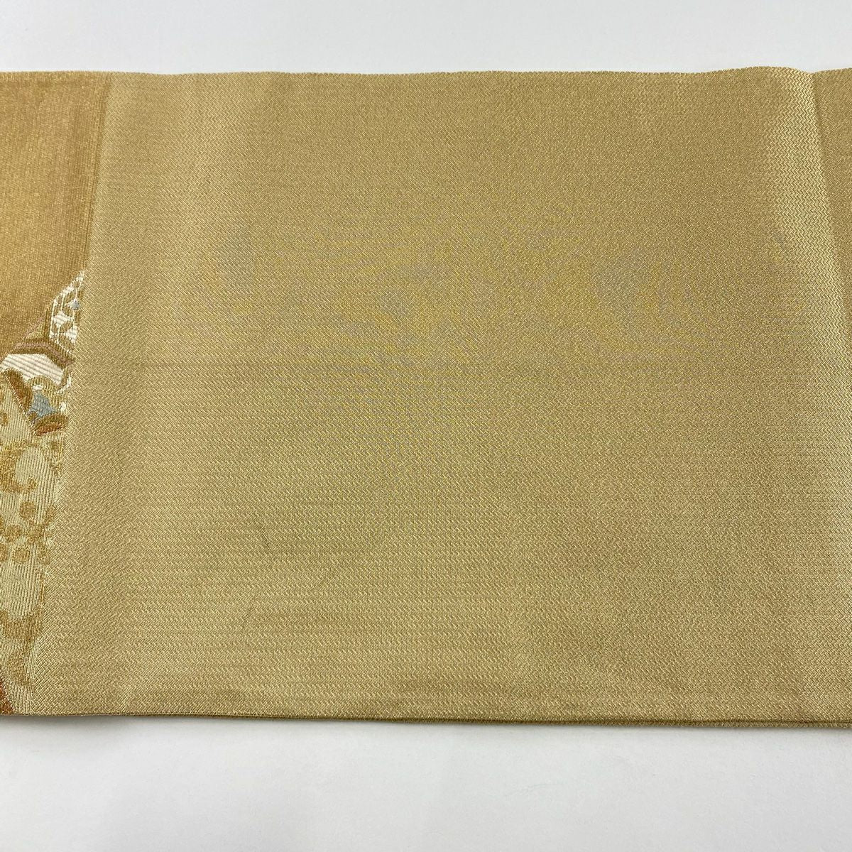 袋帶 名品級 蜀江華紋 裂取 輪奈織 金絲 薄茶 六通 純蠶絲