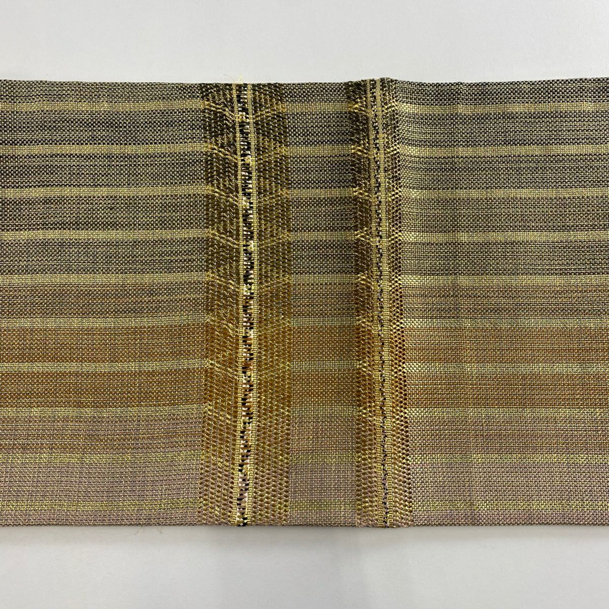 【美品】 袋帶 名品級 條紋 幾何圖案 金絲 金色 大鼓圖案 純蠶絲