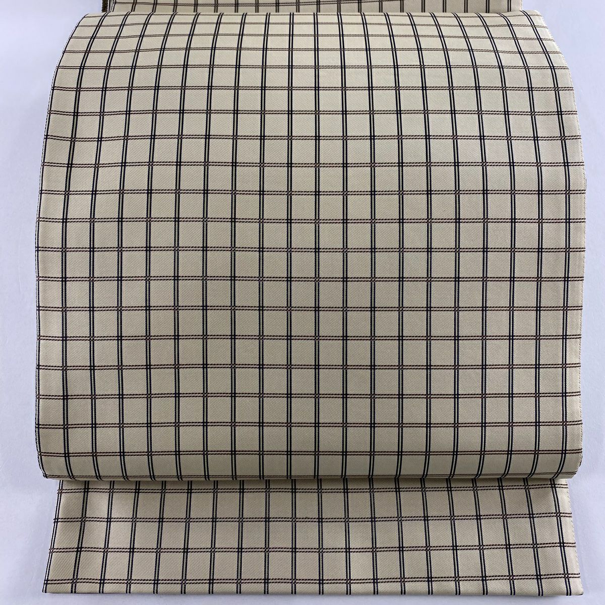 【美品】 袋帶 名品級 格子 米色 全通 純蠶絲