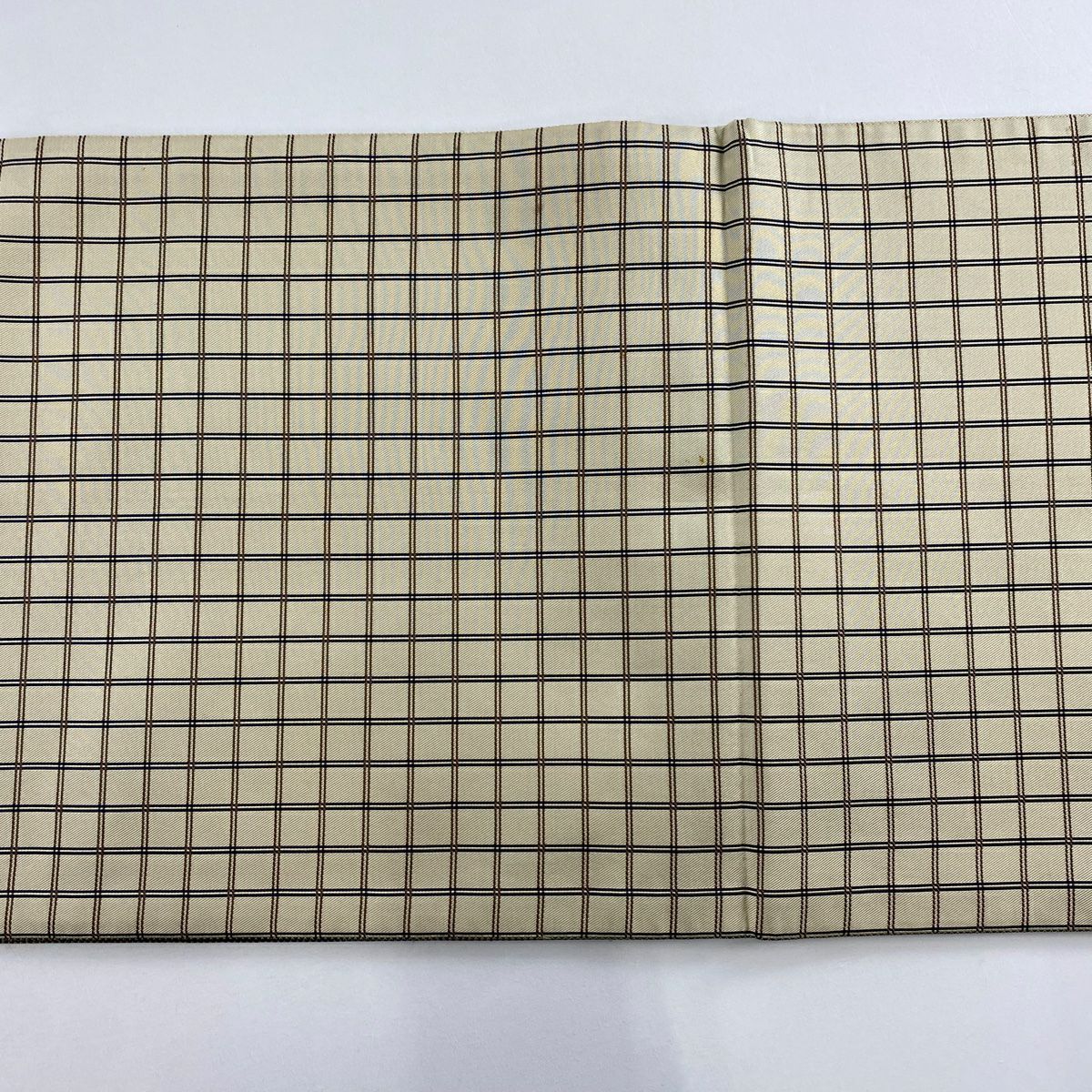 【美品】 袋帶 名品級 格子 米色 全通 純蠶絲