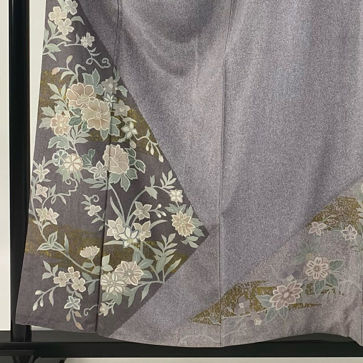 訪問服 身長156cm 袖長63.5cm S 雙層 紬織織 草花紋紋 霞 金彩裝飾 薄紫 純蠶絲 名品級