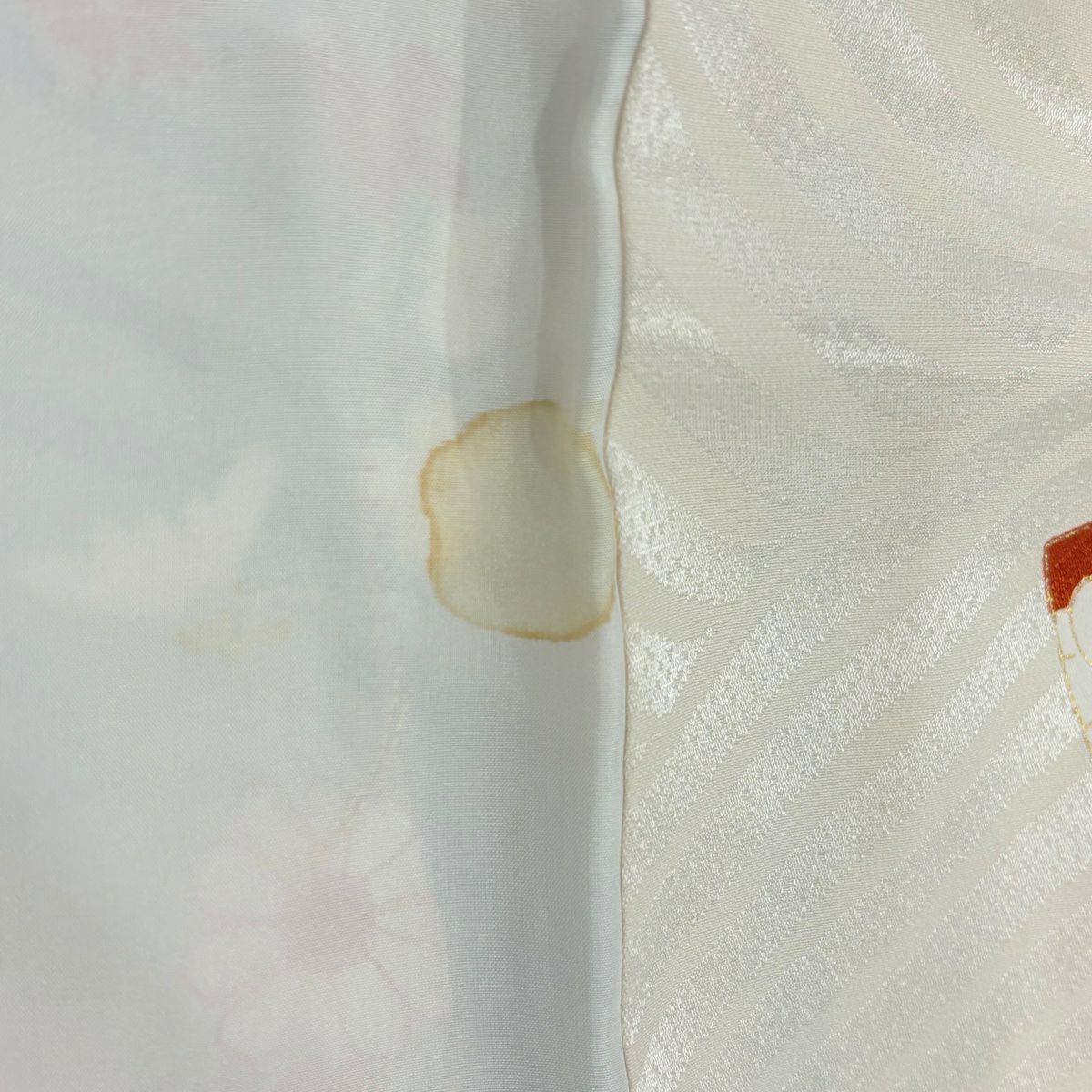 振袖禮服 身長167cm 袖長65cm M 雙層 色紙 草花紋紋 刺繡 金線 奶油色 純蠶絲 名品級