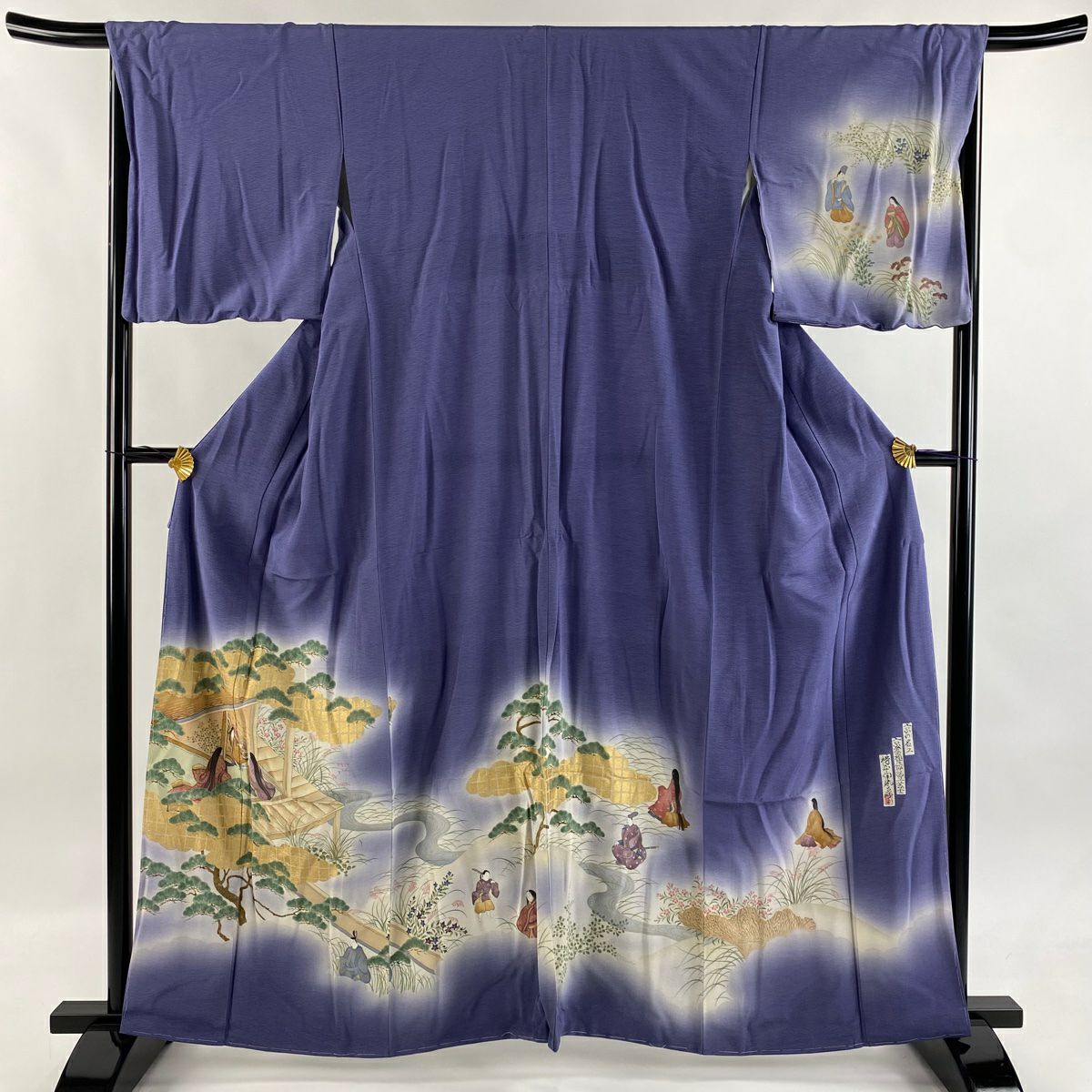 振袖禮服 身長161.5cm 袖長68cm L 雙層 樽本伊勢蔵 やまと 有落款 御所風景 金銀彩 漸層 青紫 純蠶絲 名品級