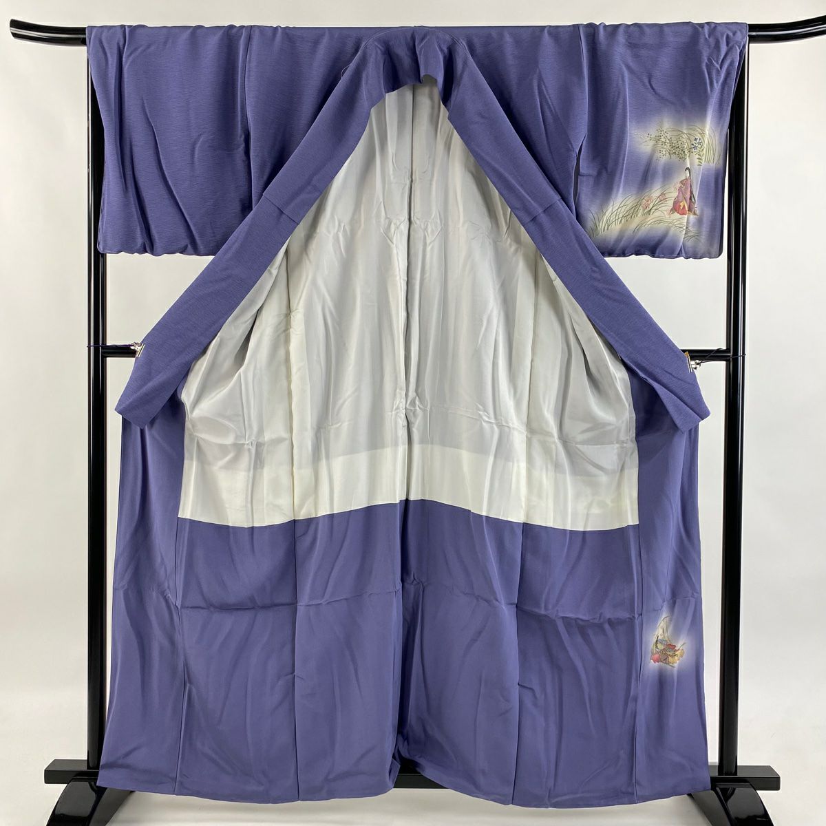 振袖禮服 身長161.5cm 袖長68cm L 雙層 樽本伊勢蔵 やまと 有落款 御所風景 金銀彩 漸層 青紫 純蠶絲 名品級