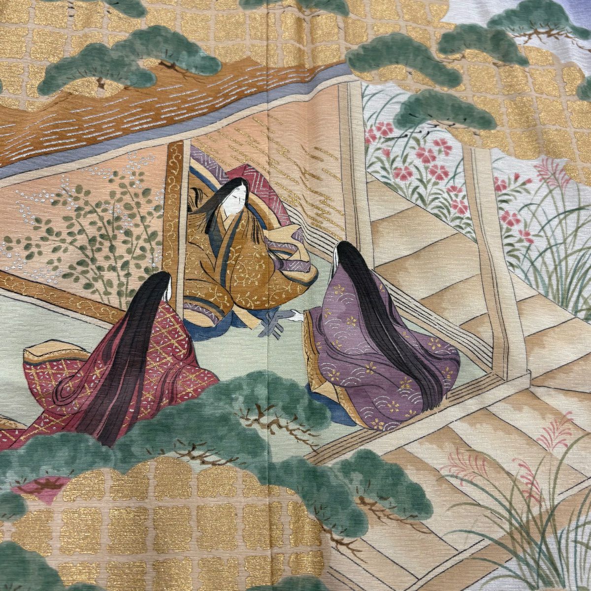 振袖禮服 身長161.5cm 袖長68cm L 雙層 樽本伊勢蔵 やまと 有落款 御所風景 金銀彩 漸層 青紫 純蠶絲 名品級