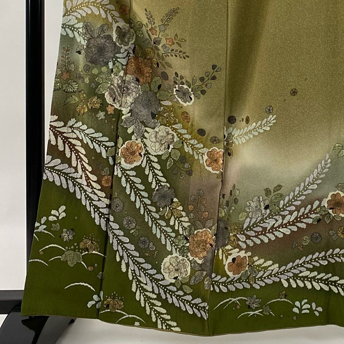 訪問服 身長164cm 袖長67.5cm L 雙層 辻花染圖案 絞染 金銀彩 茶綠 純蠶絲 名品級