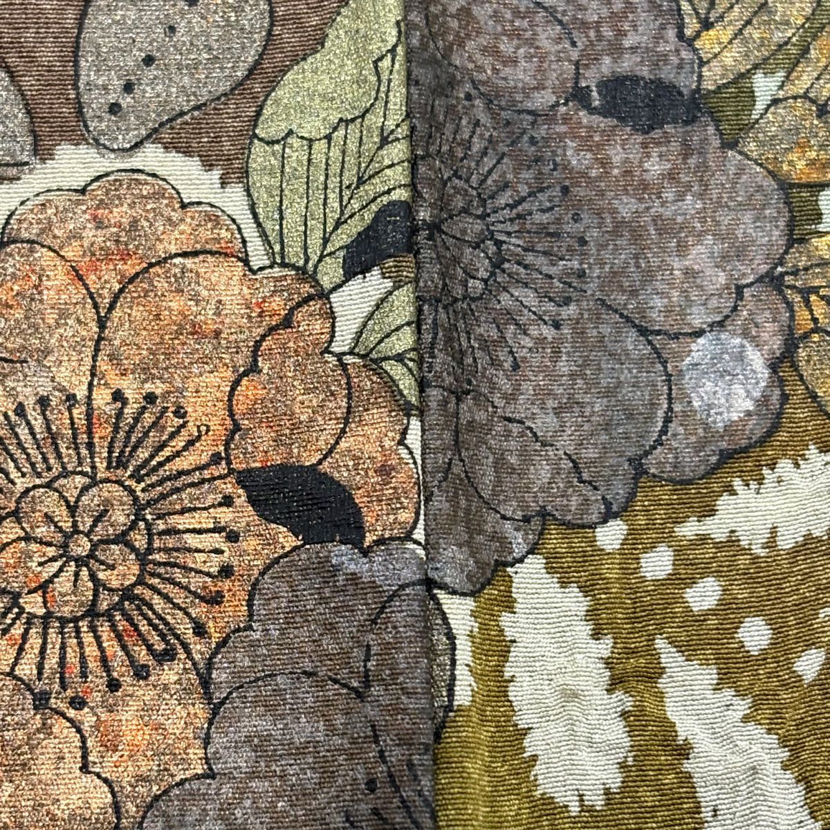 訪問服 身長164cm 袖長67.5cm L 雙層 辻花染圖案 絞染 金銀彩 茶綠 純蠶絲 名品級