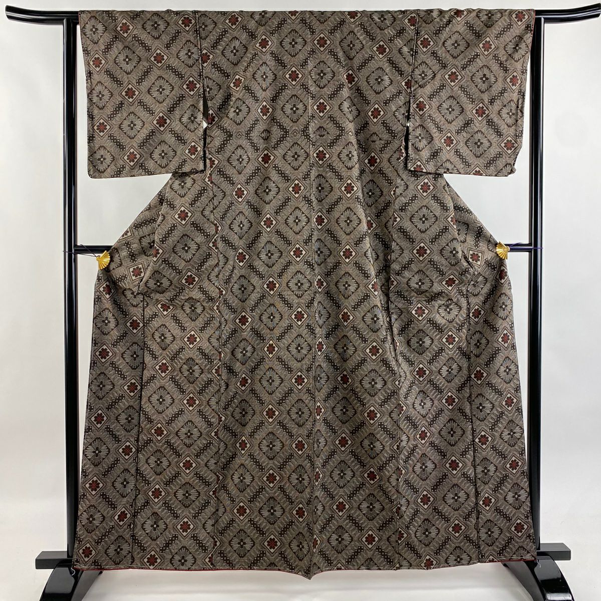 【美品】 紬織織 身長162.5cm 袖長63cm S 雙層 菱花 焦茶 純蠶絲 名品級