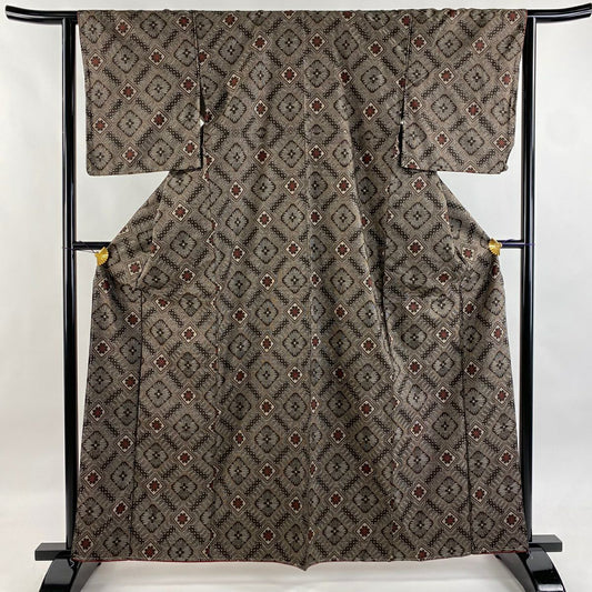 【美品】 紬織織 身長162.5cm 袖長63cm S 雙層 菱花 焦茶 純蠶絲 名品級