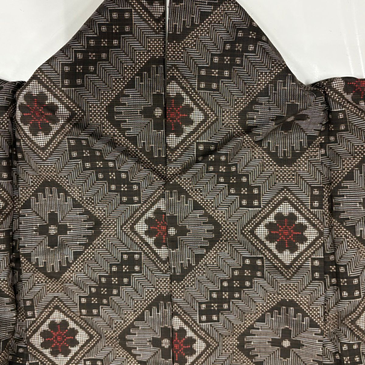 【美品】 紬織織 身長162.5cm 袖長63cm S 雙層 菱花 焦茶 純蠶絲 名品級