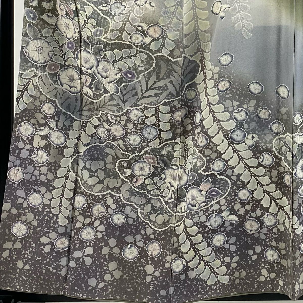 【美品】訪問服 身長159cm 袖長64.5cm M 雙層 落款あり 辻花染 漸層 灰綠 純蠶絲 逸品級