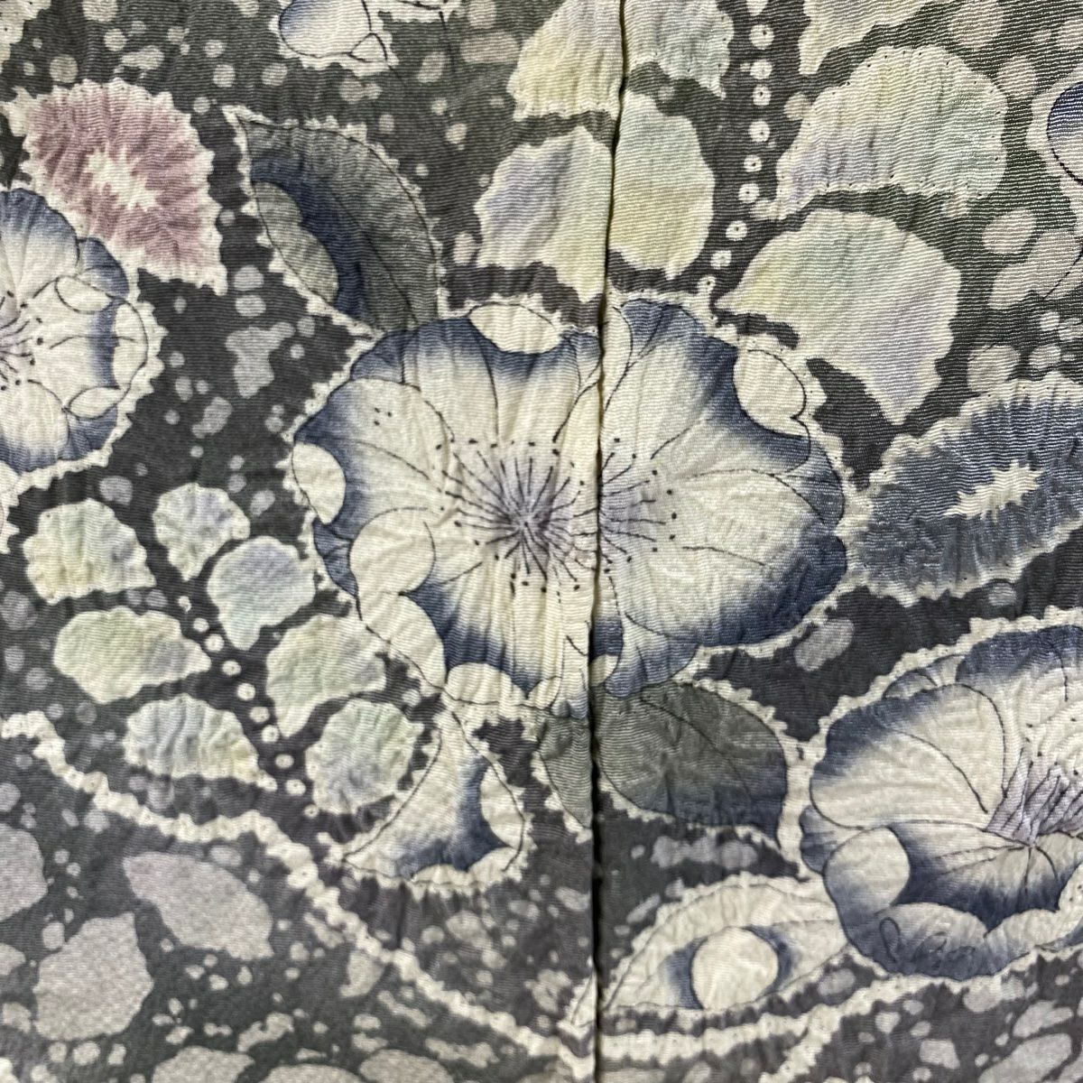 【美品】訪問服 身長159cm 袖長64.5cm M 雙層 落款あり 辻花染 漸層 灰綠 純蠶絲 逸品級