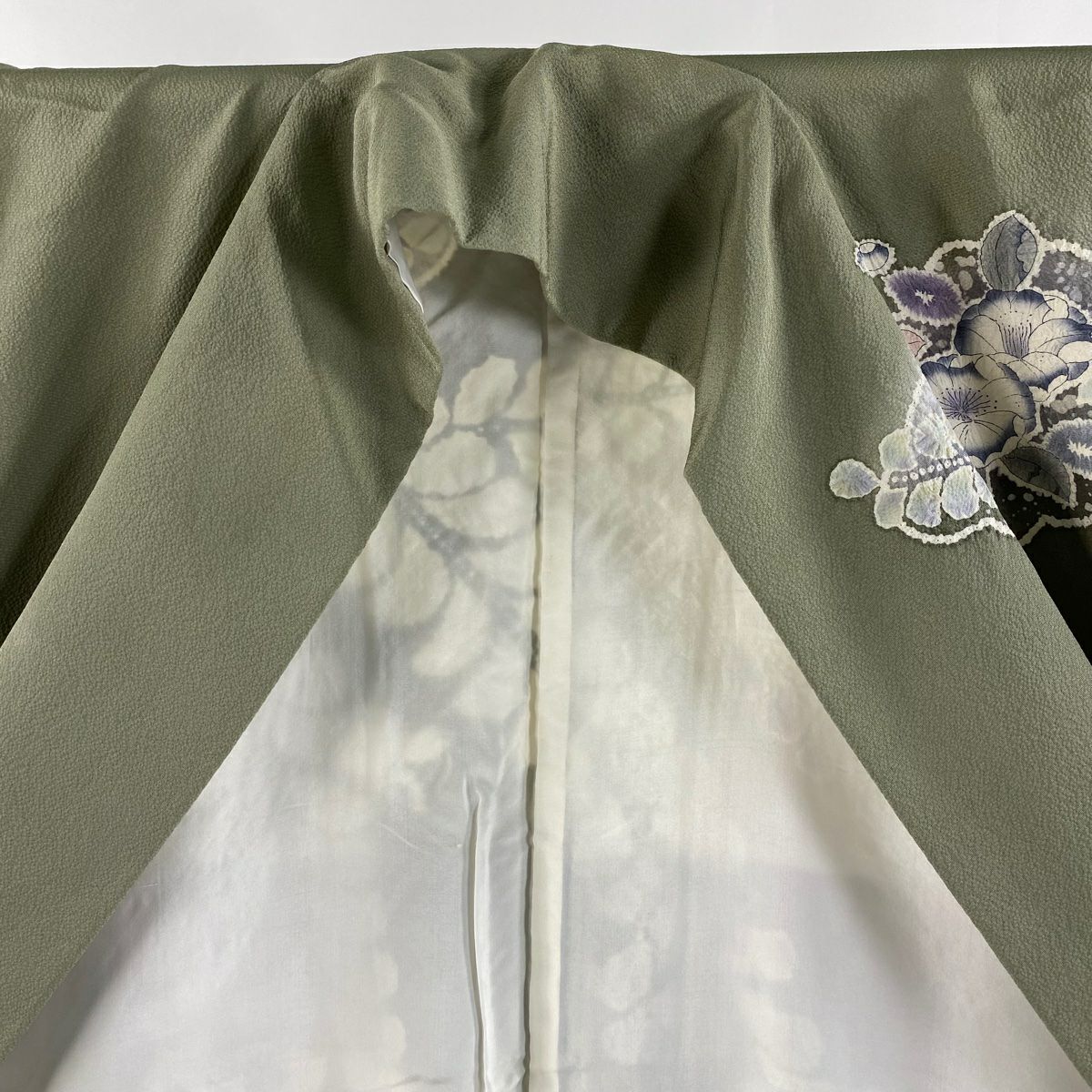 【美品】訪問服 身長159cm 袖長64.5cm M 雙層 落款あり 辻花染 漸層 灰綠 純蠶絲 逸品級
