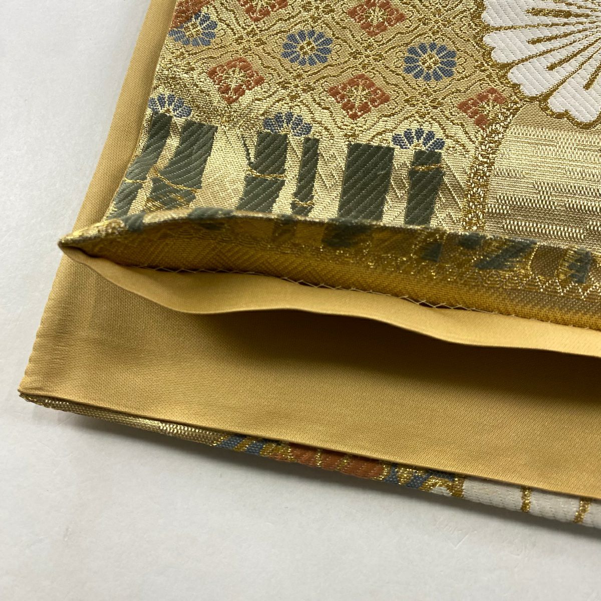 袋帶 秀品級 菊花唐草紋 竹子 唐織 金金箔 金色 六通 純蠶絲
