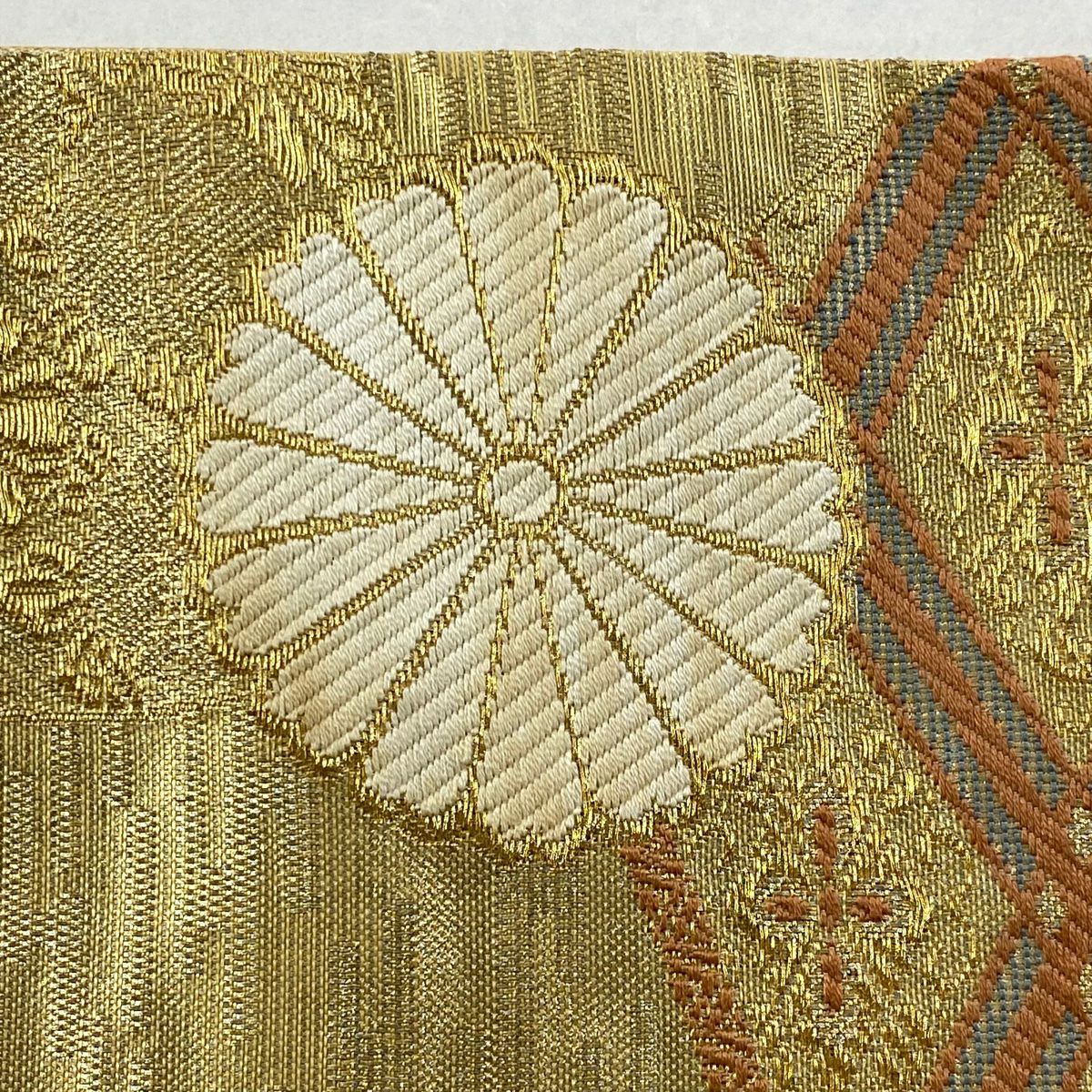 袋帶 秀品級 菊花唐草紋 竹子 唐織 金金箔 金色 六通 純蠶絲