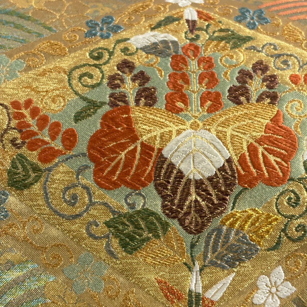 【美品】 袋帶 秀品級 桐 波 金絲 金金箔 金 六通 純蠶絲