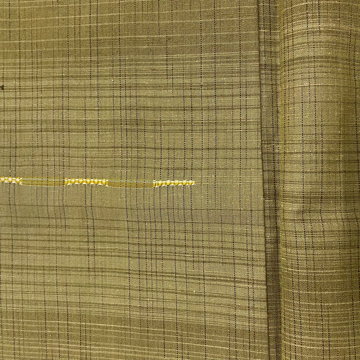 【美品】 紬織 身長156cm 袖長64cm M 雙層 縞 茶綠 純蠶絲 名品級