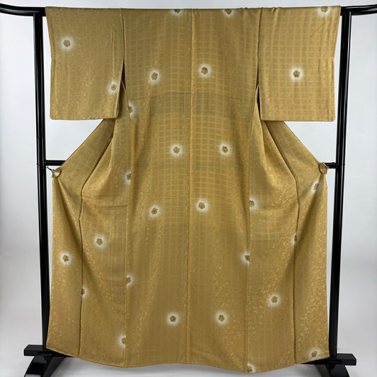 小紋 身長160.5cm 袖長62.5cm S 雙層 雪輪 草花紋紋 漸層 薄茶 純蠶絲 名品級