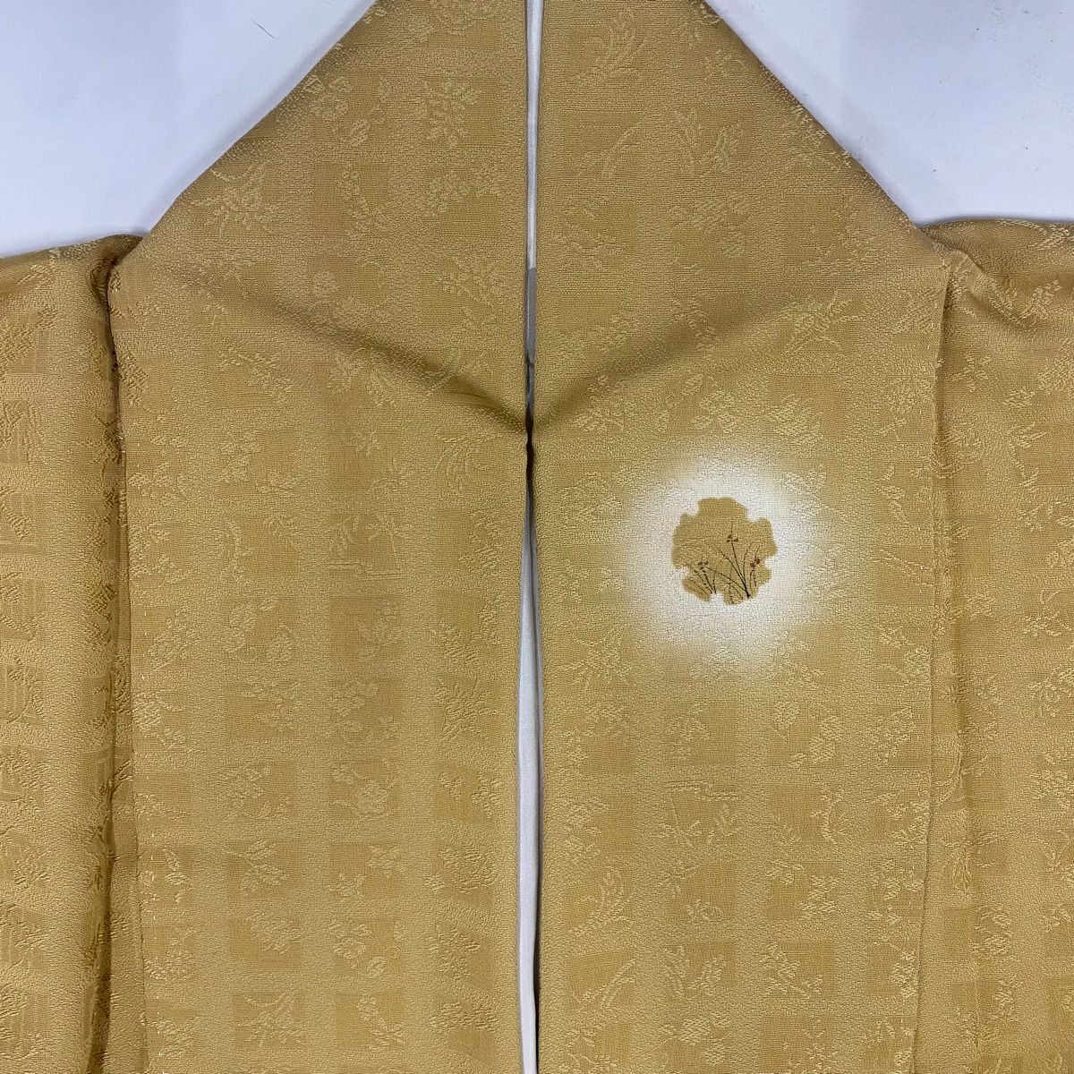 小紋 身長160.5cm 袖長62.5cm S 雙層 雪輪 草花紋紋 漸層 薄茶 純蠶絲 名品級
