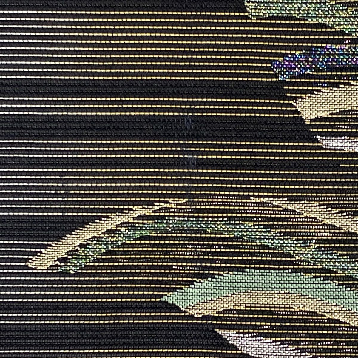 袋帶 秀品級 夏帶 よろけ縞 金金箔 青綠 六通 純蠶絲