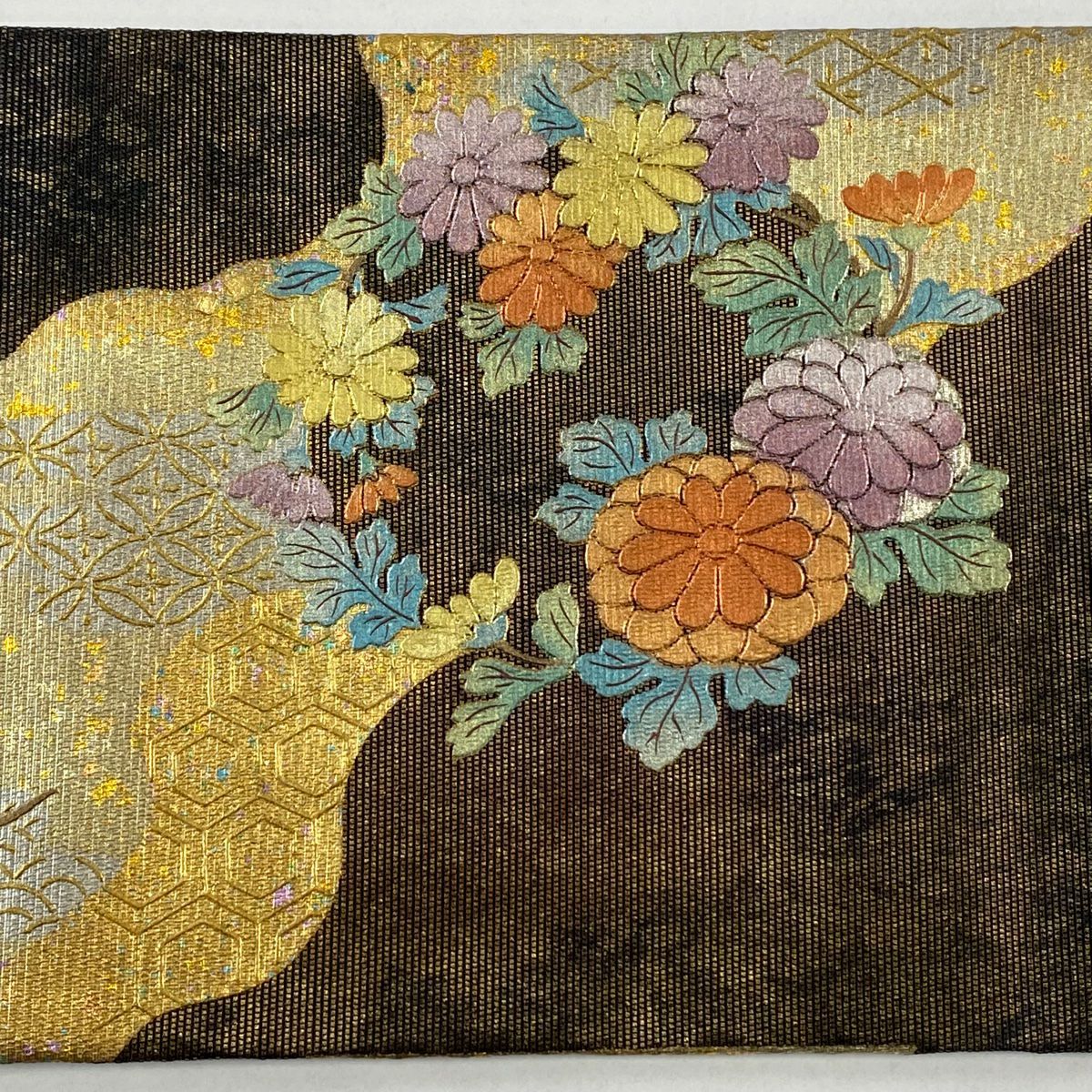 名古屋帶 秀品級 花丸紋 霞 螺鈿 金銀彩 黑 純蠶絲