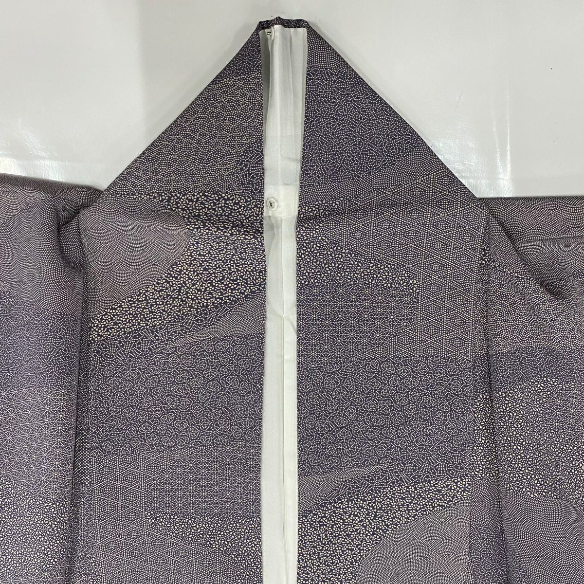江戶小紋 身長164.5cm 袖長65cm M 雙層 寄花紋 流水 灰紫 純蠶絲 名品級